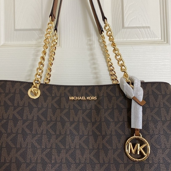 $358 NEW! NWT MICHAEL KORS Susannah Large EW Tote Brown/Luggage w/Chain Detail - Picture 2 of 11